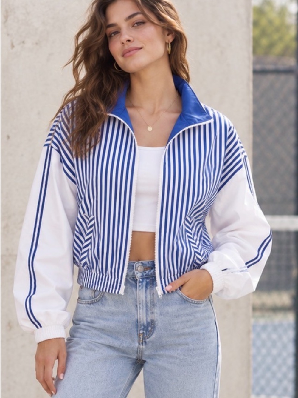Vintage Y2K Jacket TAIL Long Sleeve Zip Up  blokecore Striped stripes size M